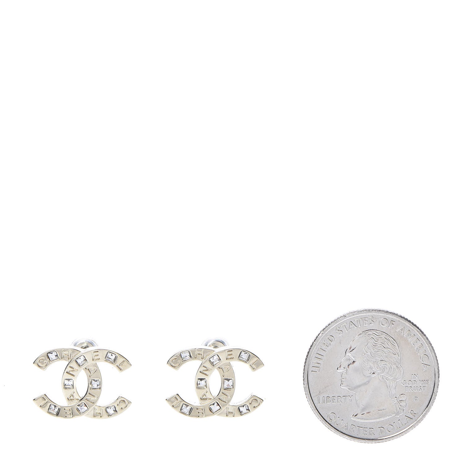 Chanel Crystal Metal CC Paris Button Stud Earrings Gold 2 of 5