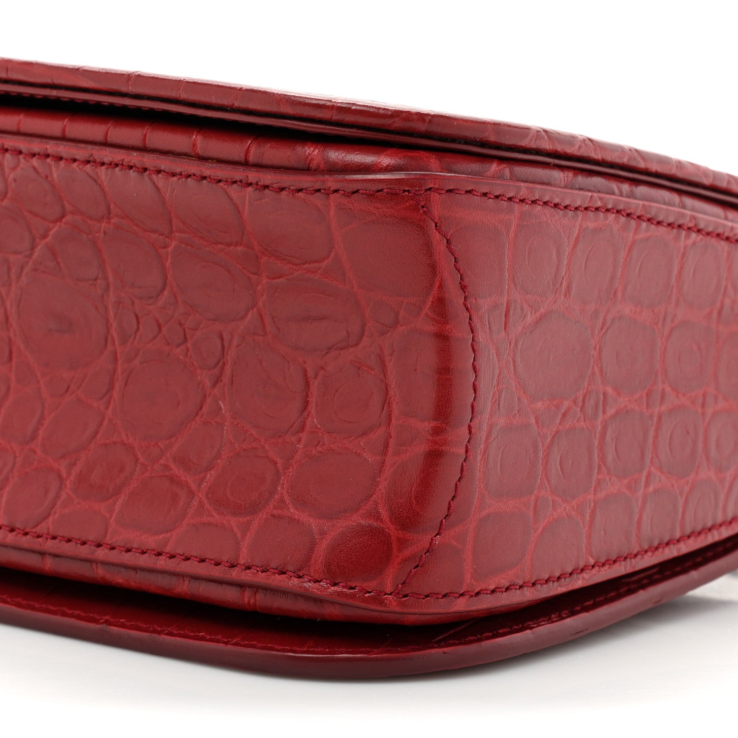 Saint Laurent Calfskin Crocodile Embossed Elise Chain Shoulder Bag Red 9 of 19