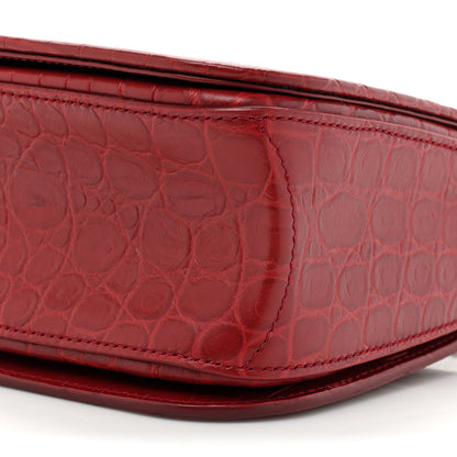 Saint Laurent Calfskin Crocodile Embossed Elise Chain Shoulder Bag Red 9 of 19