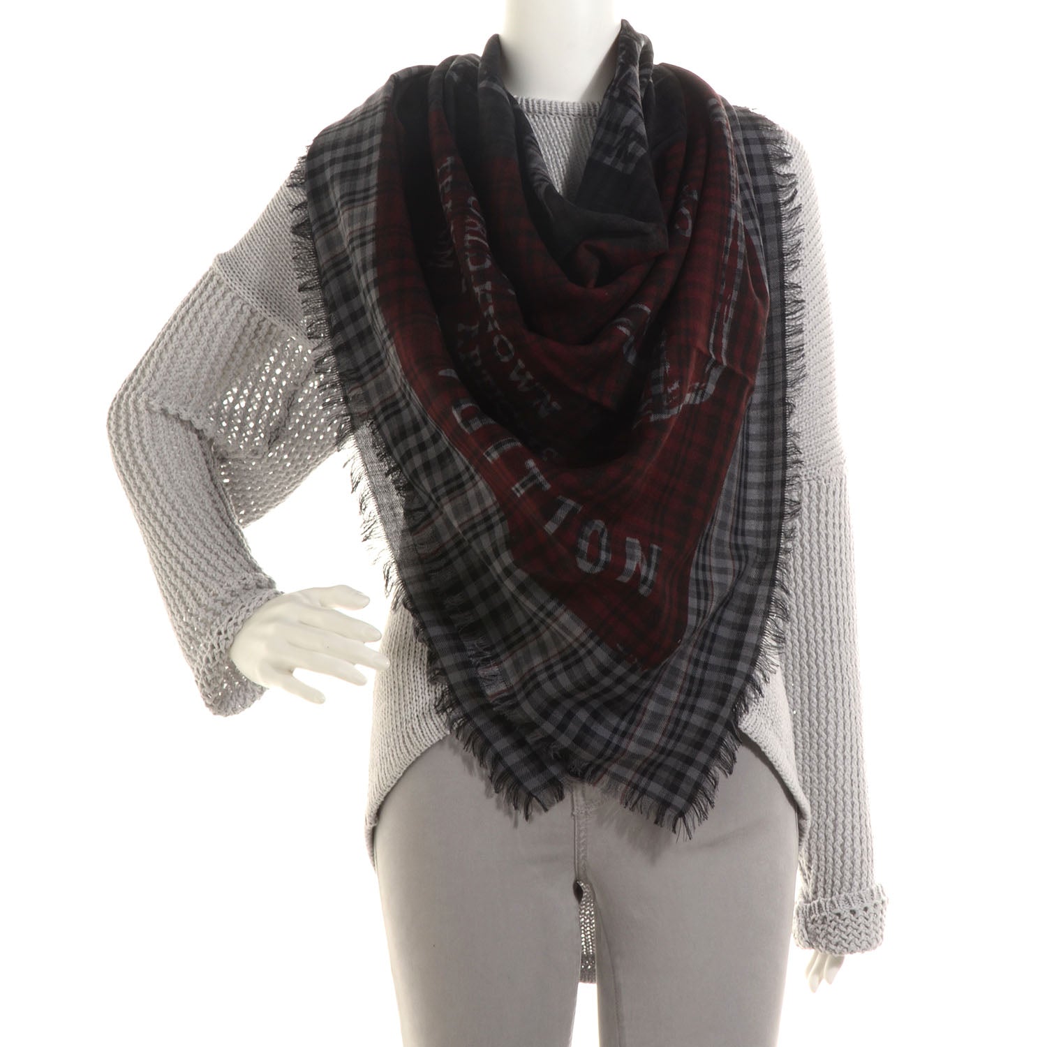 Louis Vuitton Mens Fleece Wool Silk Trunks Shawl Gris Rouge 2 of 5