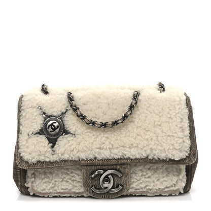 Chanel Shearling Sheepskin Denim Small Paris Dallas Sheriff's Star Flap Brown White 1 of 11