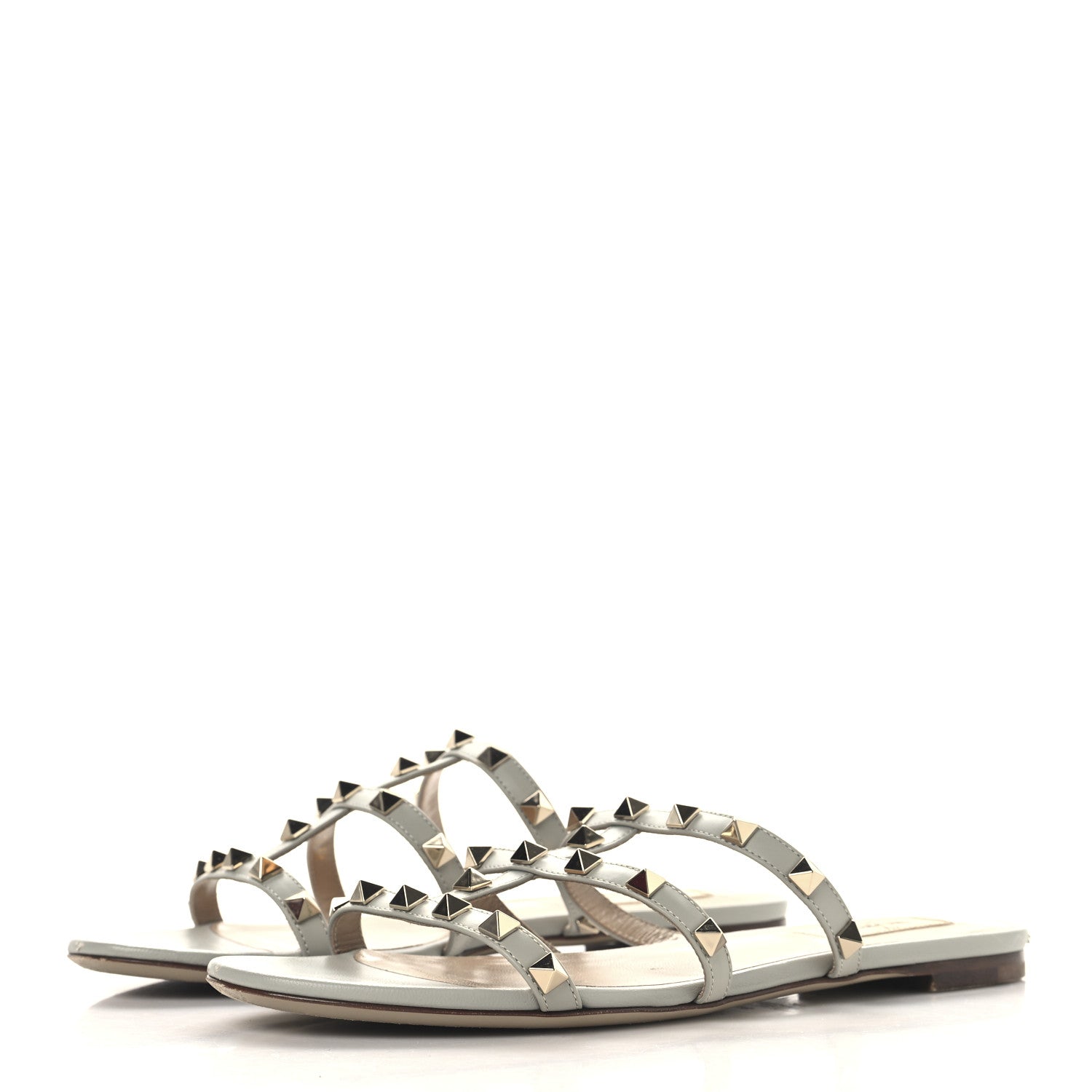 Valentino Garavani Nappa Rockstud Caged Flat Slide Sandals 38 Grey 4 of 12