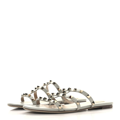 Valentino Garavani Nappa Rockstud Caged Flat Slide Sandals 38 Grey 4 of 12