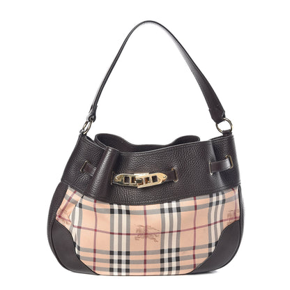 Burberry Grained Calfskin Haymarket Check Hobo Dark Brown 1 of 11