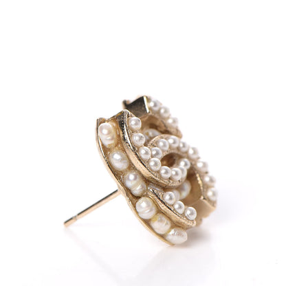 Chanel Pearl CC Earrings Light Gold 8 of 10