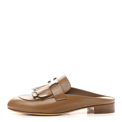 Hermes Goatskin Rivoli Mules 37.5 Havane 1 of 9