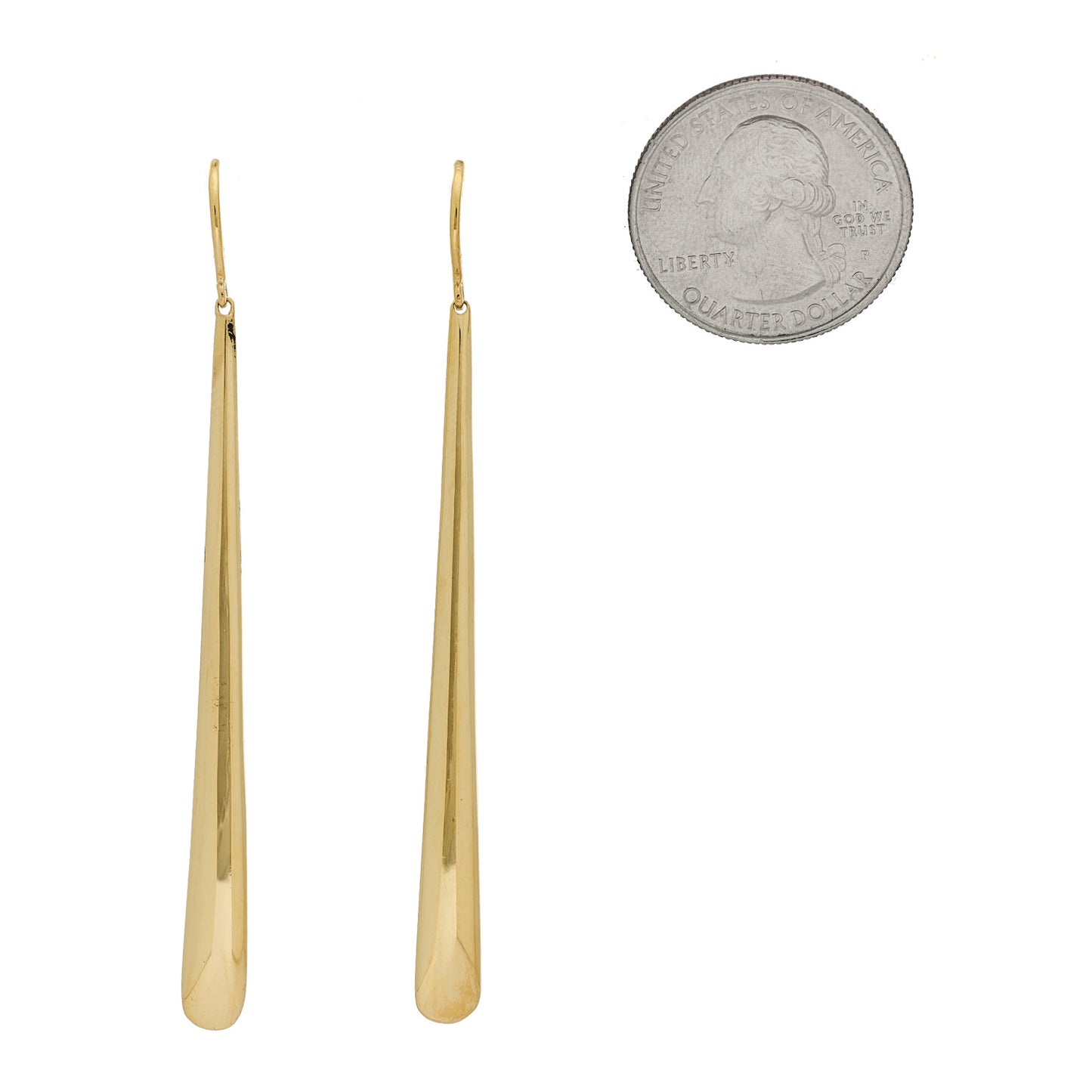 18K Yellow Gold Long Dome Drop Earrings