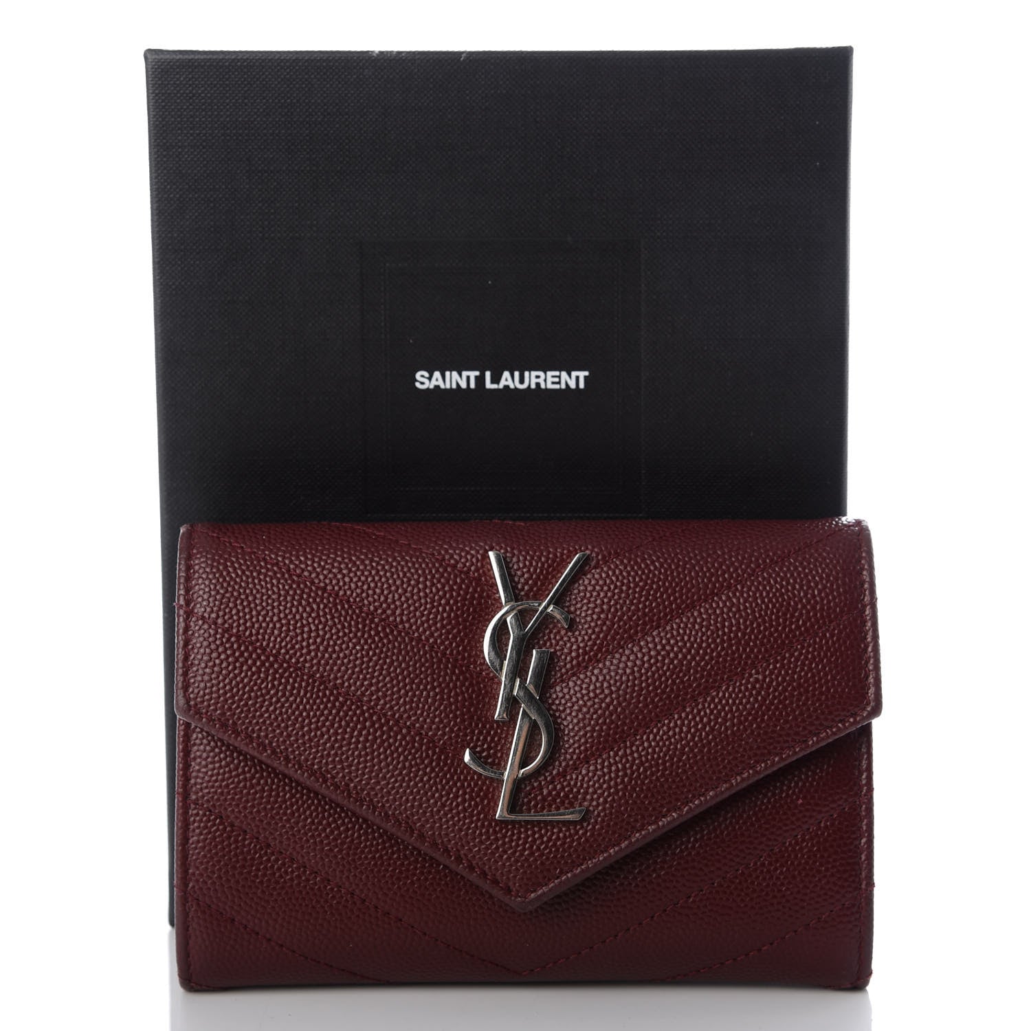 Saint Laurent Grain De Poudre Matelasse Chevron Small Monogram Envelope Wallet Palissandre 7 of 7