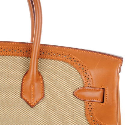 Hermes Barenia Toile Ghillies Birkin 35 Fauve 26 of 28