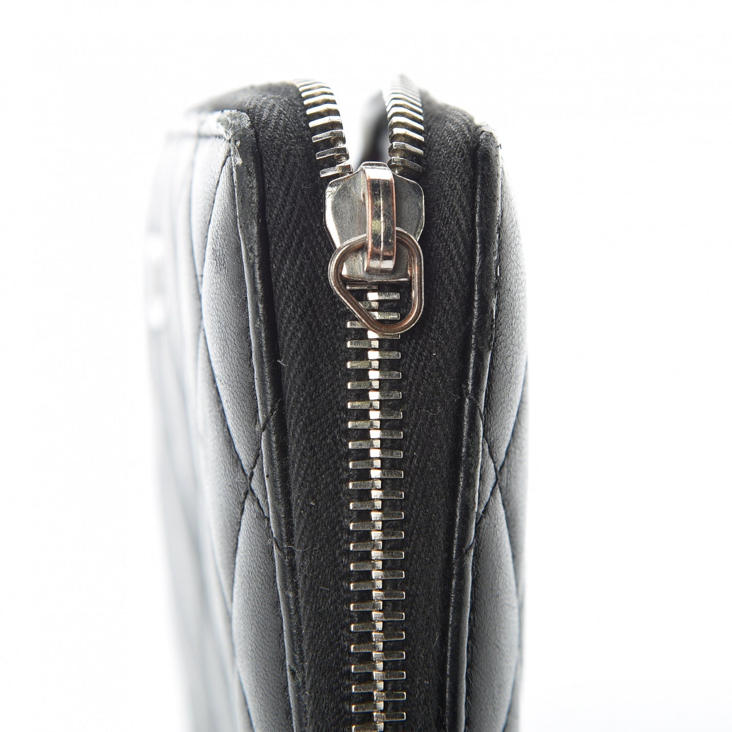 Lambskin Quilted Large Zip Around Organizer Wallet Black