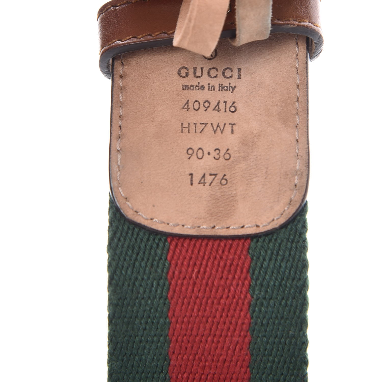 Gucci Nylon Calfskin Double G Web 40mm Belt 90 36 Green Red Cuir 4 of 10
