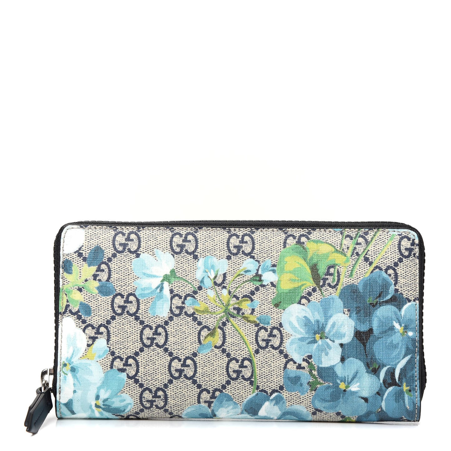GG Supreme Monogram Blooms Zip Around Wallet Blue
