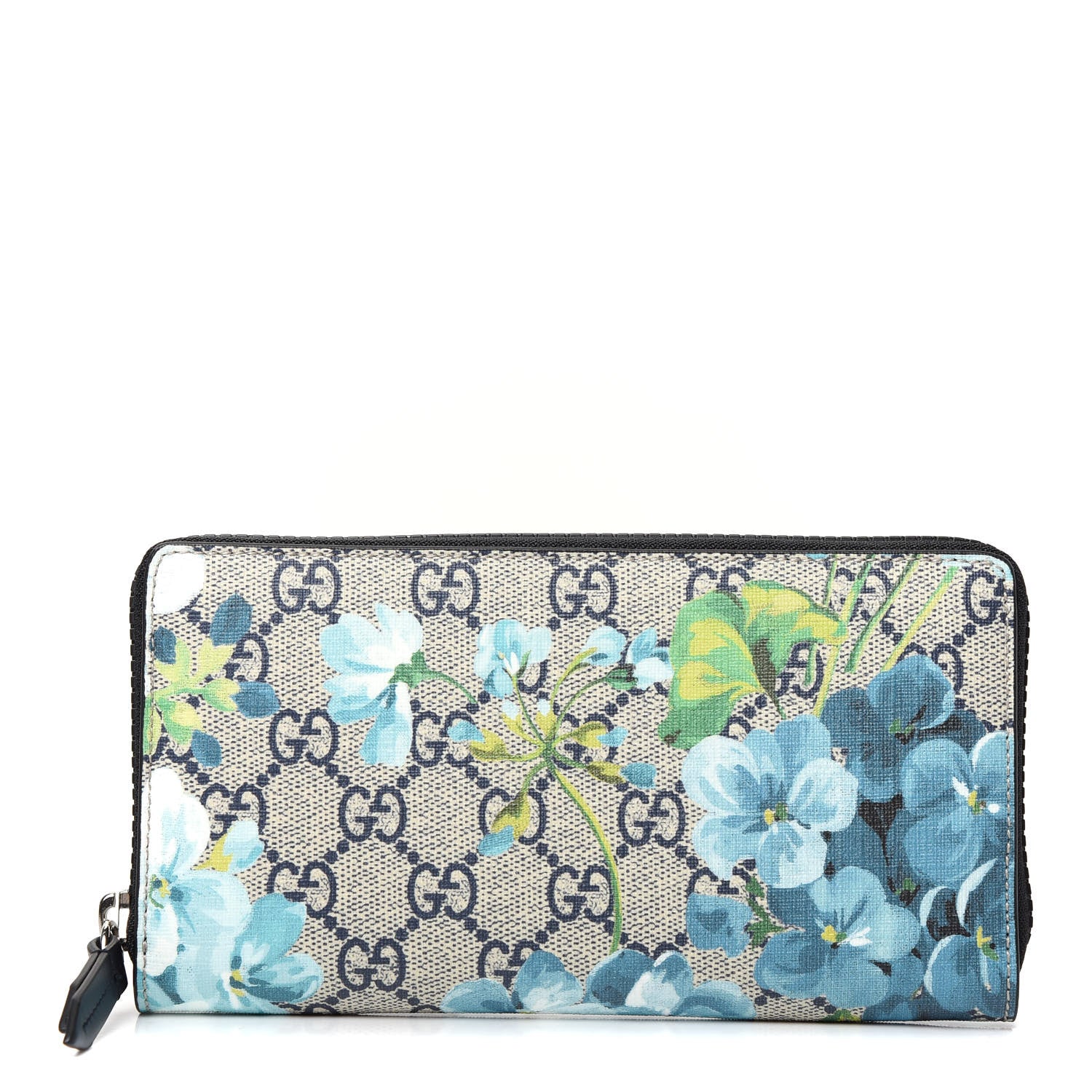 Gucci GG Supreme Monogram Blooms Zip Around Wallet Blue 1 of 7