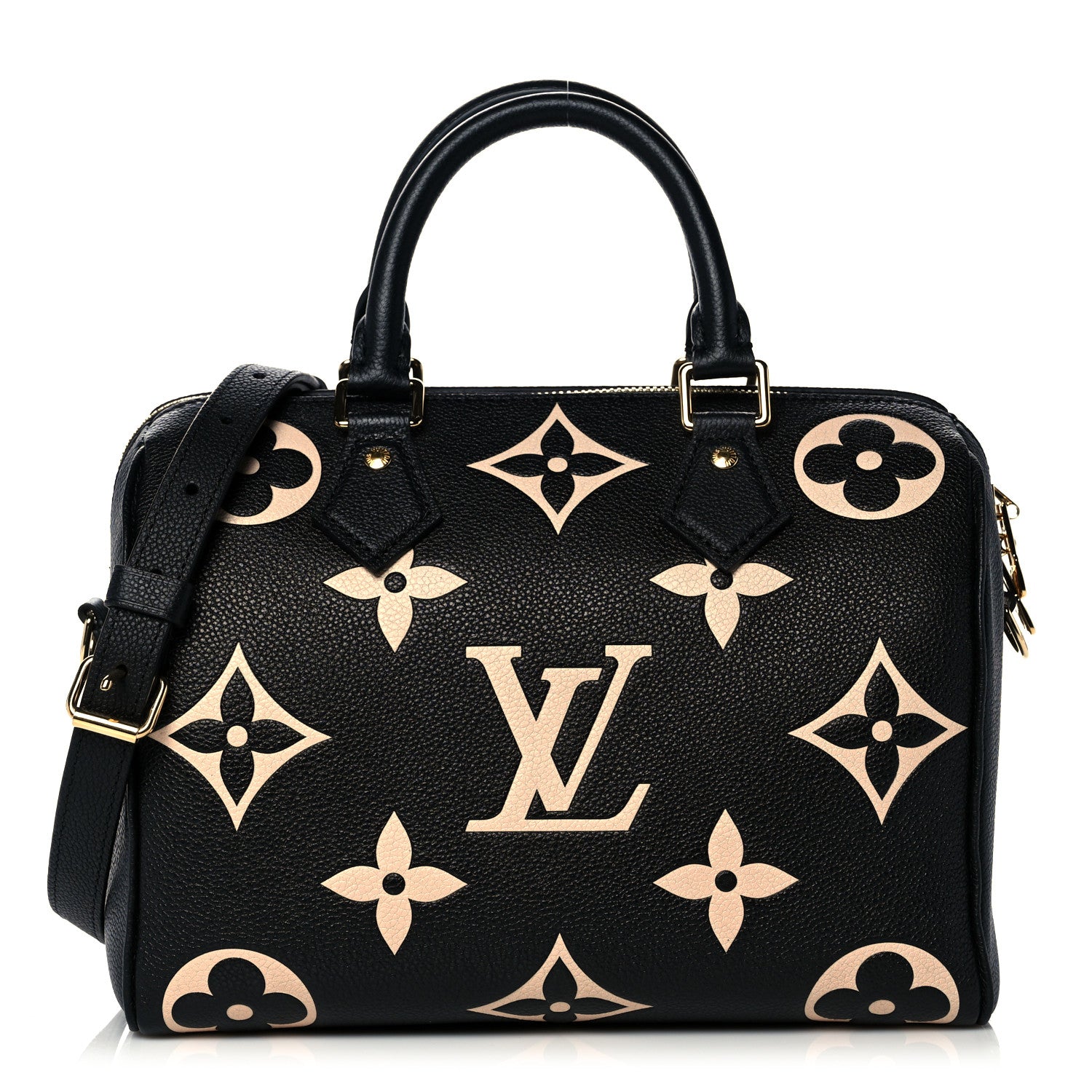 Louis Vuitton Empreinte Monogram Giant Speedy Bandouliere 25 Black Beige 1 of 9
