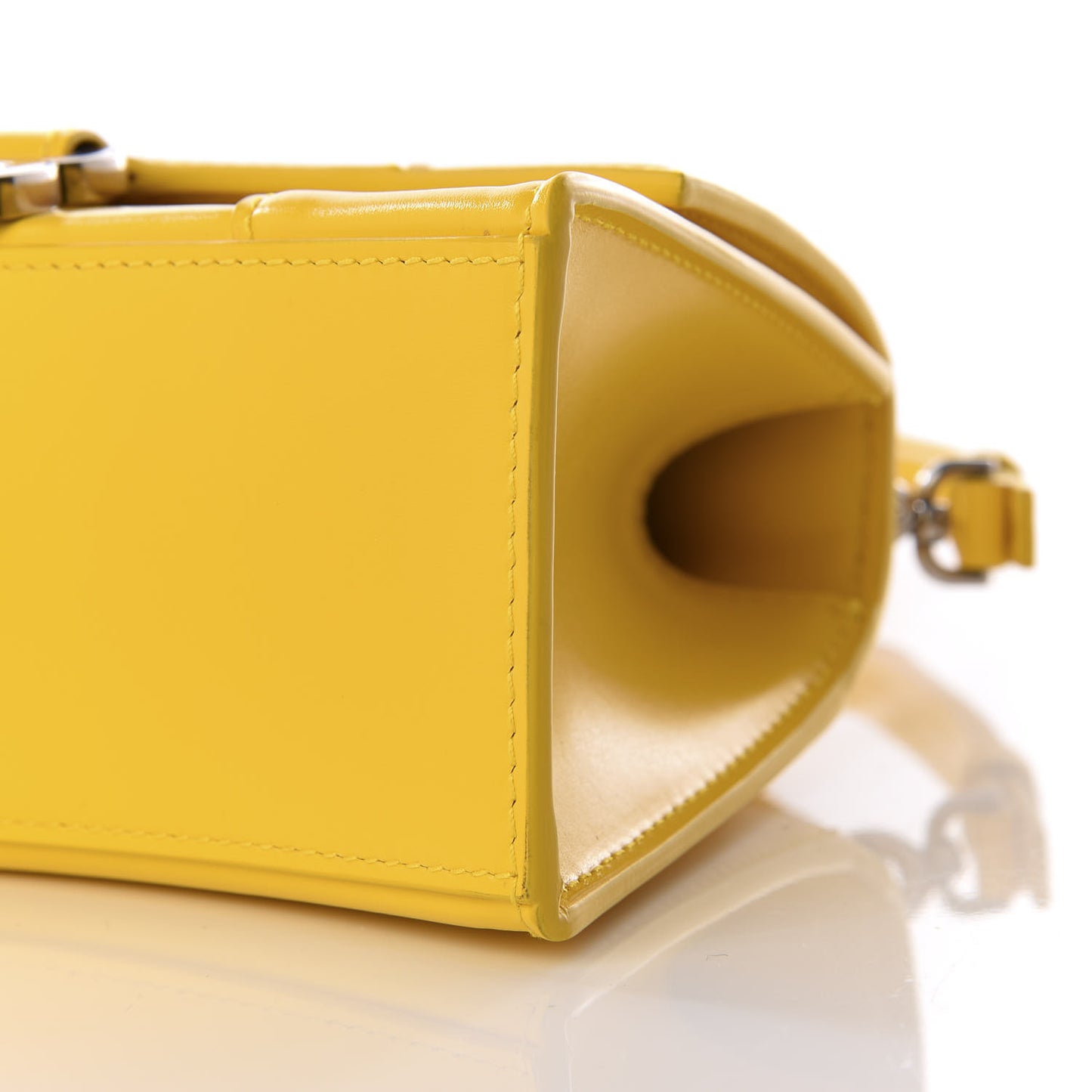 Shiny Box Calfskin Hourglass Top Handle Bag XS Yellow