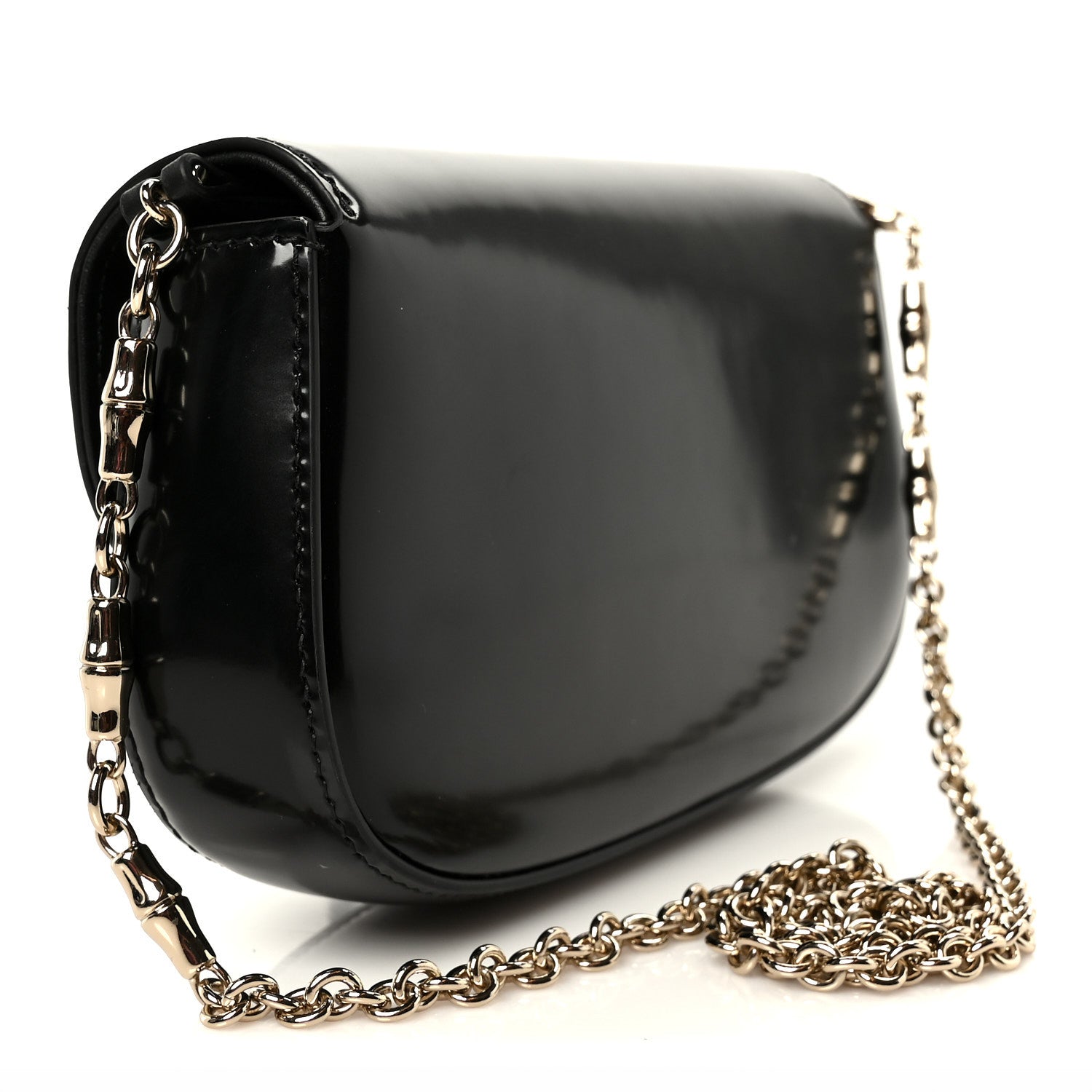 Gucci Shiny Calfskin Small Bamboo Night Bag Black 3 of 10