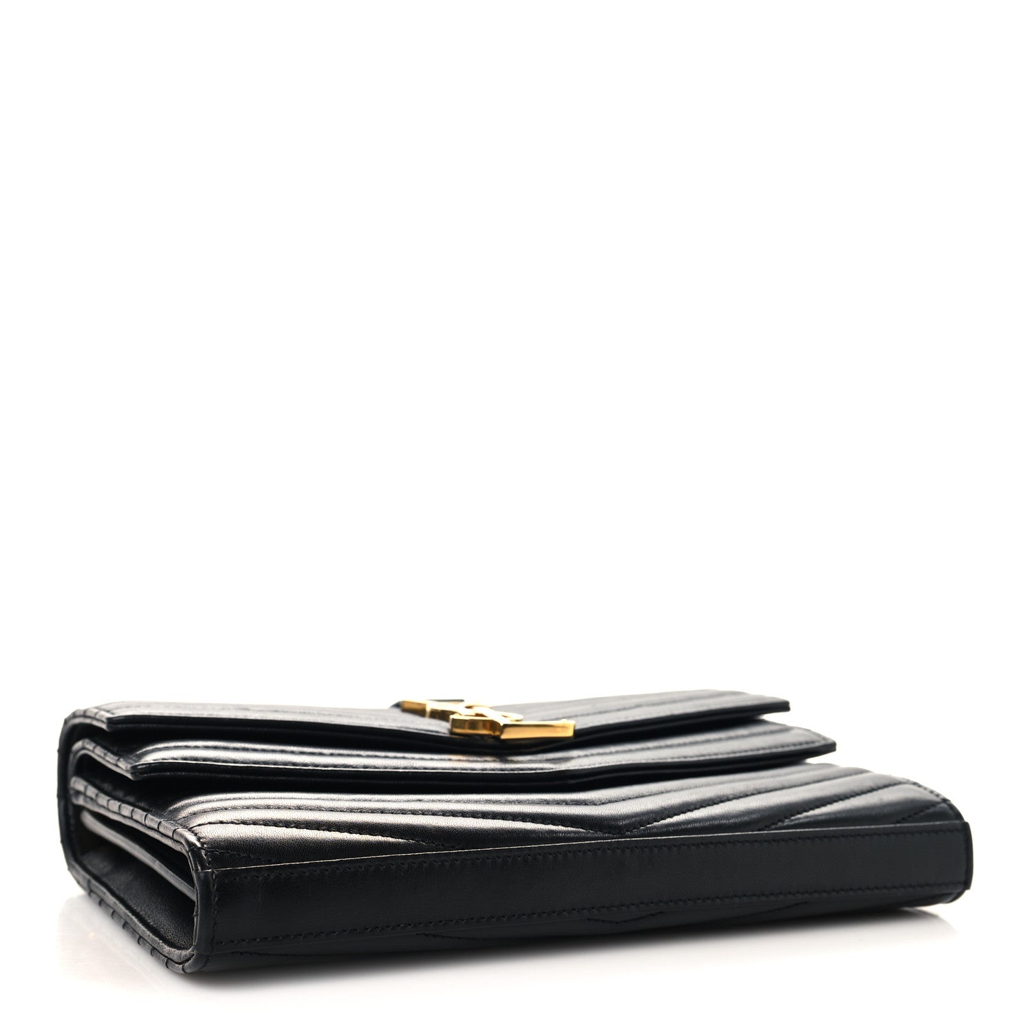 Saint Laurent Lambskin Matelasse Chevron Monogram Sulpice Chain Wallet Black 4 of 12