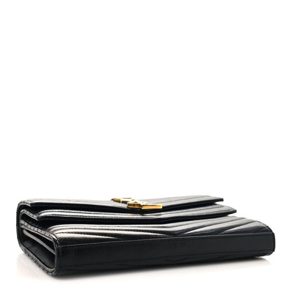 Saint Laurent Lambskin Matelasse Chevron Monogram Sulpice Chain Wallet Black 4 of 12