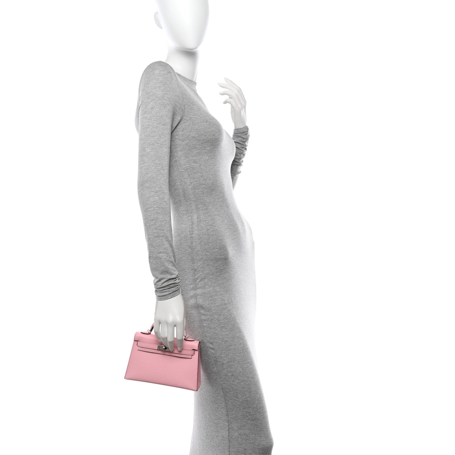 Hermes Chevre Mysore Horseshoe Mini Kelly Sellier 20 Rose Sakura Gris Perle 2 of 10