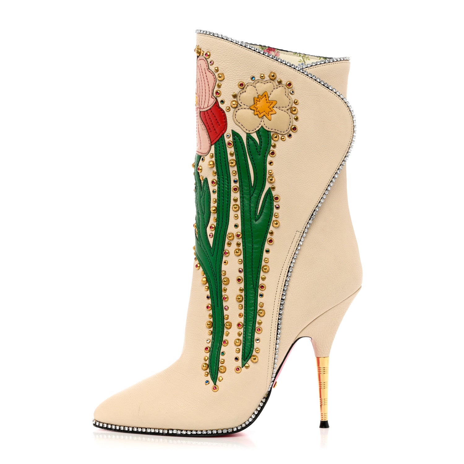 Gucci Calfskin Floral Crystal Embroidered Fosca Boots 36.5 Mystic White 1 of 12