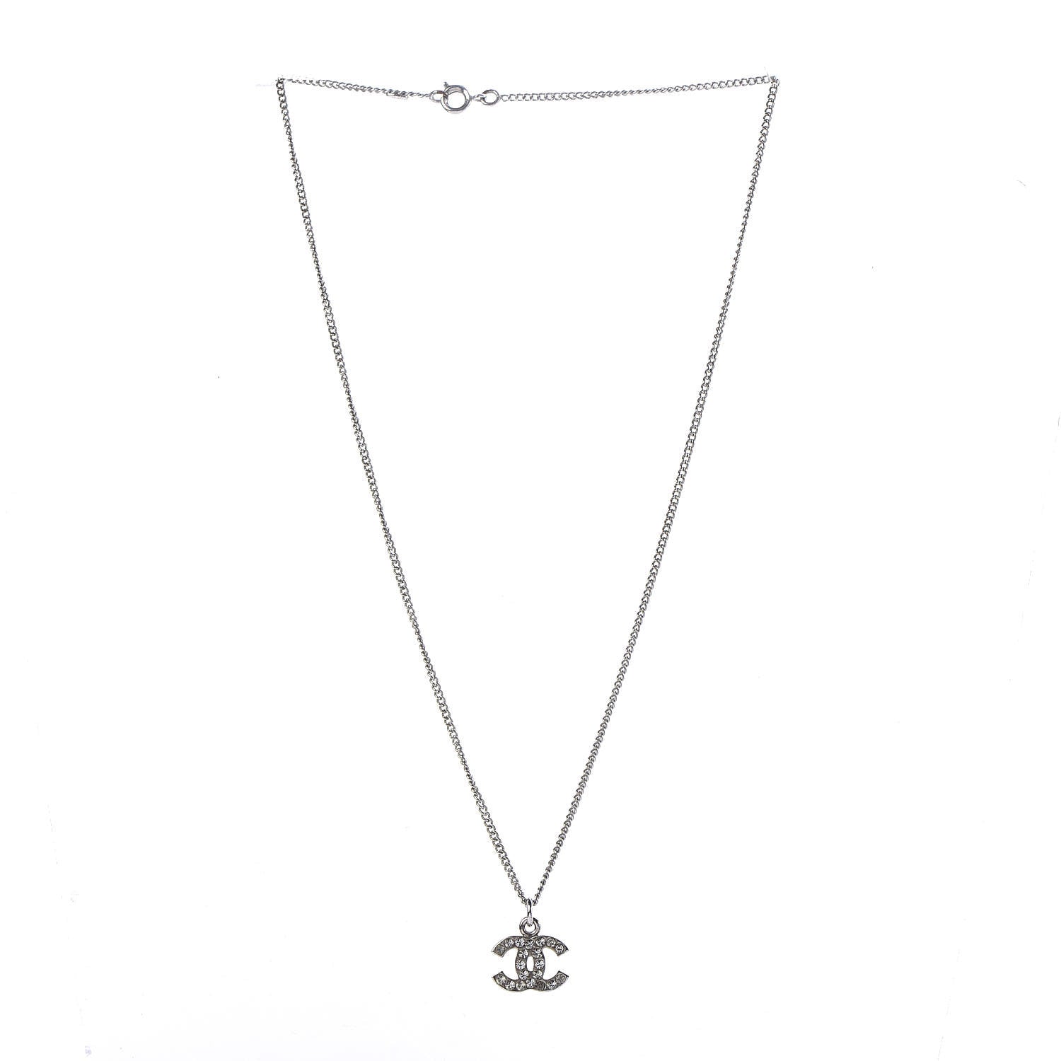 Chanel Crystal Timeless CC Necklace Silver 3 of 6