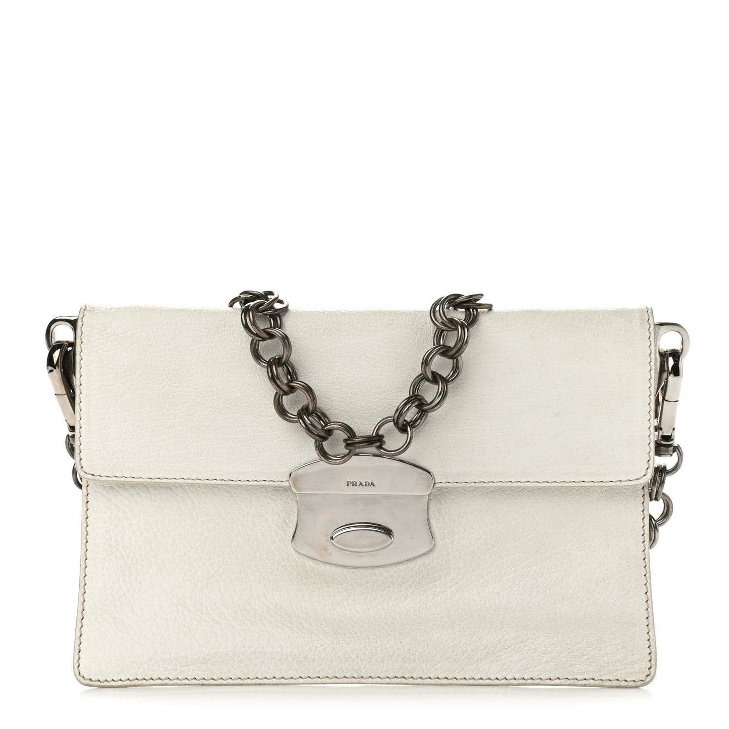 Buffalo Metal Foldover Pushlock Chain Shoulder Bag White