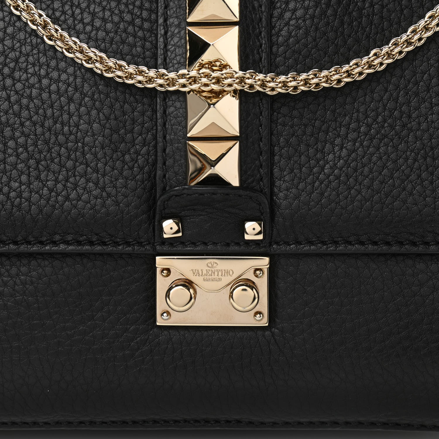 Valentino Garavani Pebbled Calfskin Medium Glam Lock Rockstud Flap Black 7 of 10