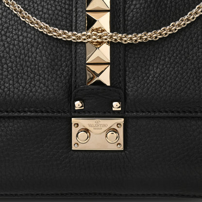 Valentino Garavani Pebbled Calfskin Medium Glam Lock Rockstud Flap Black 7 of 10