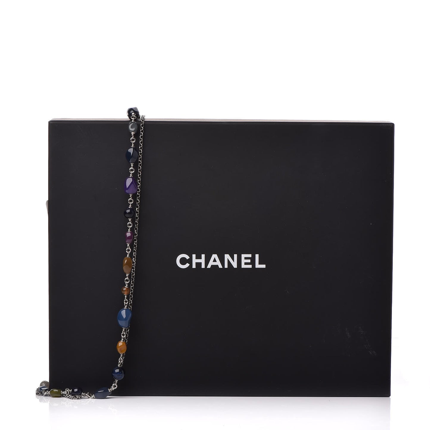 Beaded Enamel CC Long Necklace Ruthenium Multicolor