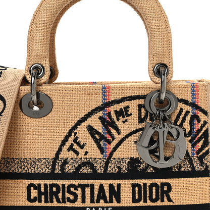 Christian Dior Canvas Jute Embroidered Medium Lady D-Lite Beige Multicolor 9 of 11