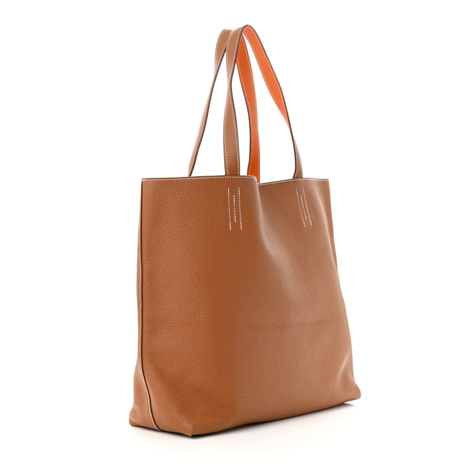 Hermes Taurillon Clemence Double Sens 45 Reversible Tote Orange Gold 4 of 18