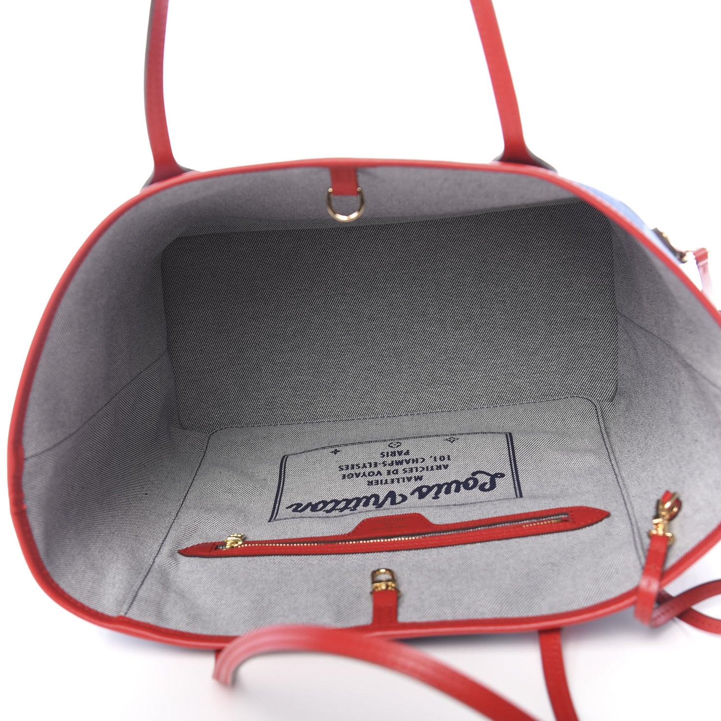 Denim Damier Monogram Patchwork Neverfull Blue Rouge