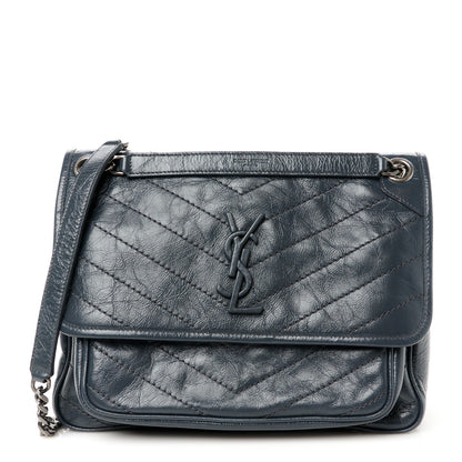 Saint Laurent Crinkled Calfskin Matelasse Monogram Medium Niki Chain Satchel Dark Smog 1 of 11