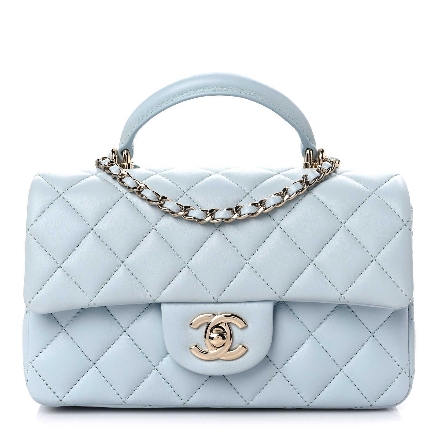 Chanel Lambskin Quilted Mini Top Handle Rectangular Flap Light Blue 1 of 9