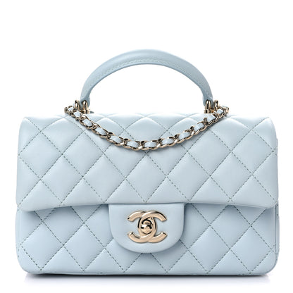 Chanel Lambskin Quilted Mini Top Handle Rectangular Flap Light Blue 1 of 9