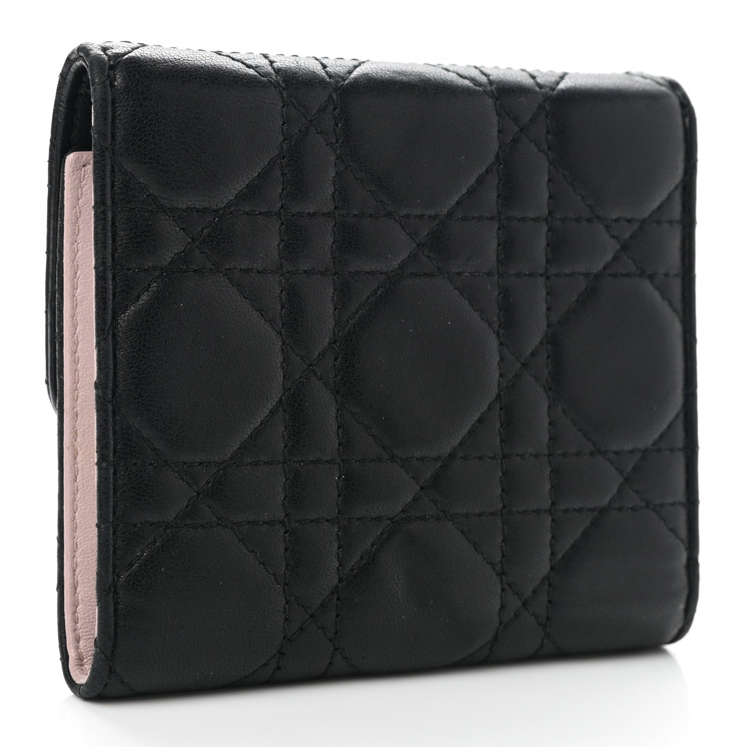 Christian Dior Lambskin Cannage Miss Dior Promenade Compact Wallet Black 3 of 8