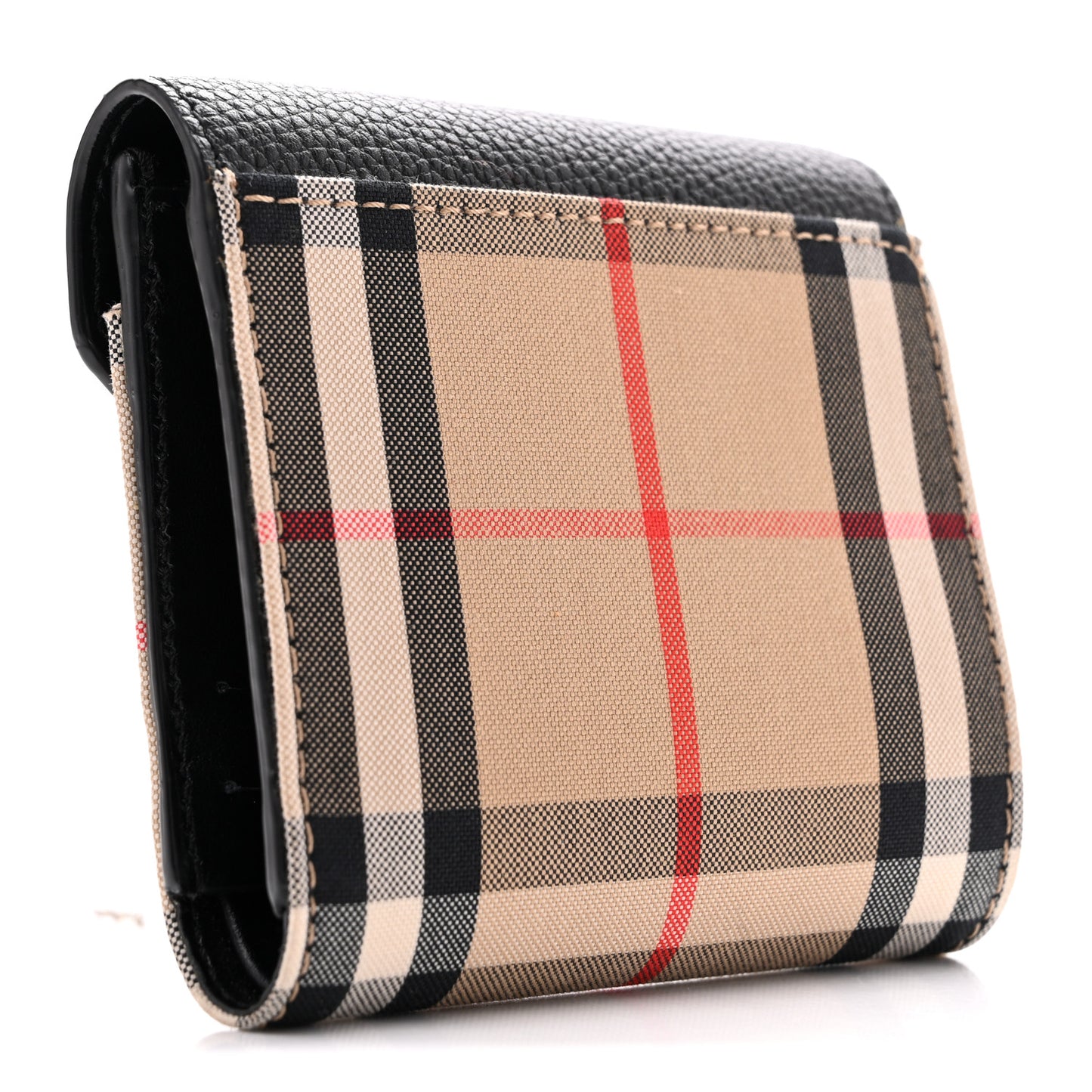 Grainy Calfskin Vintage Check Lila Tri-Fold Wallet Black