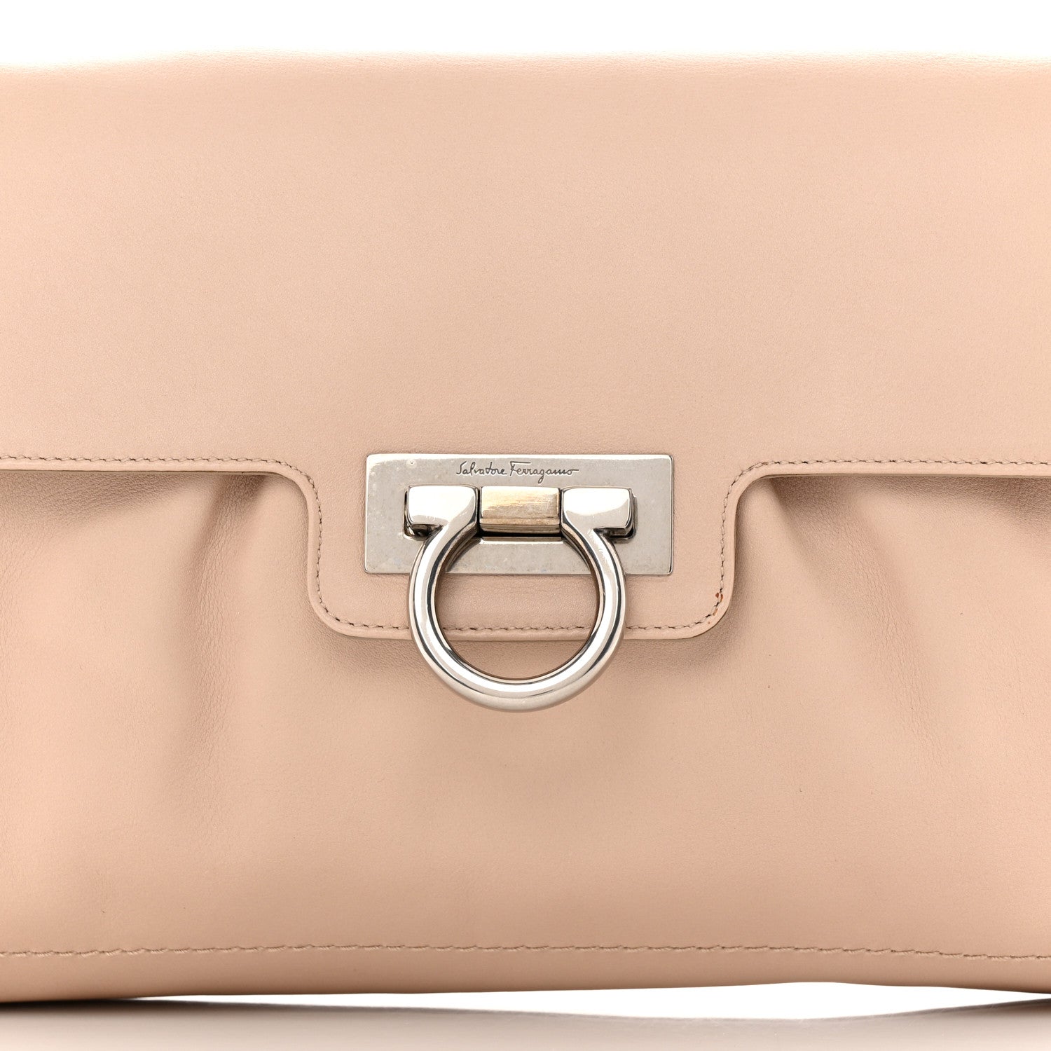 Salvatore Ferragamo Calfskin Gancini Chain Shoulder Bag New Bisque 7 of 10