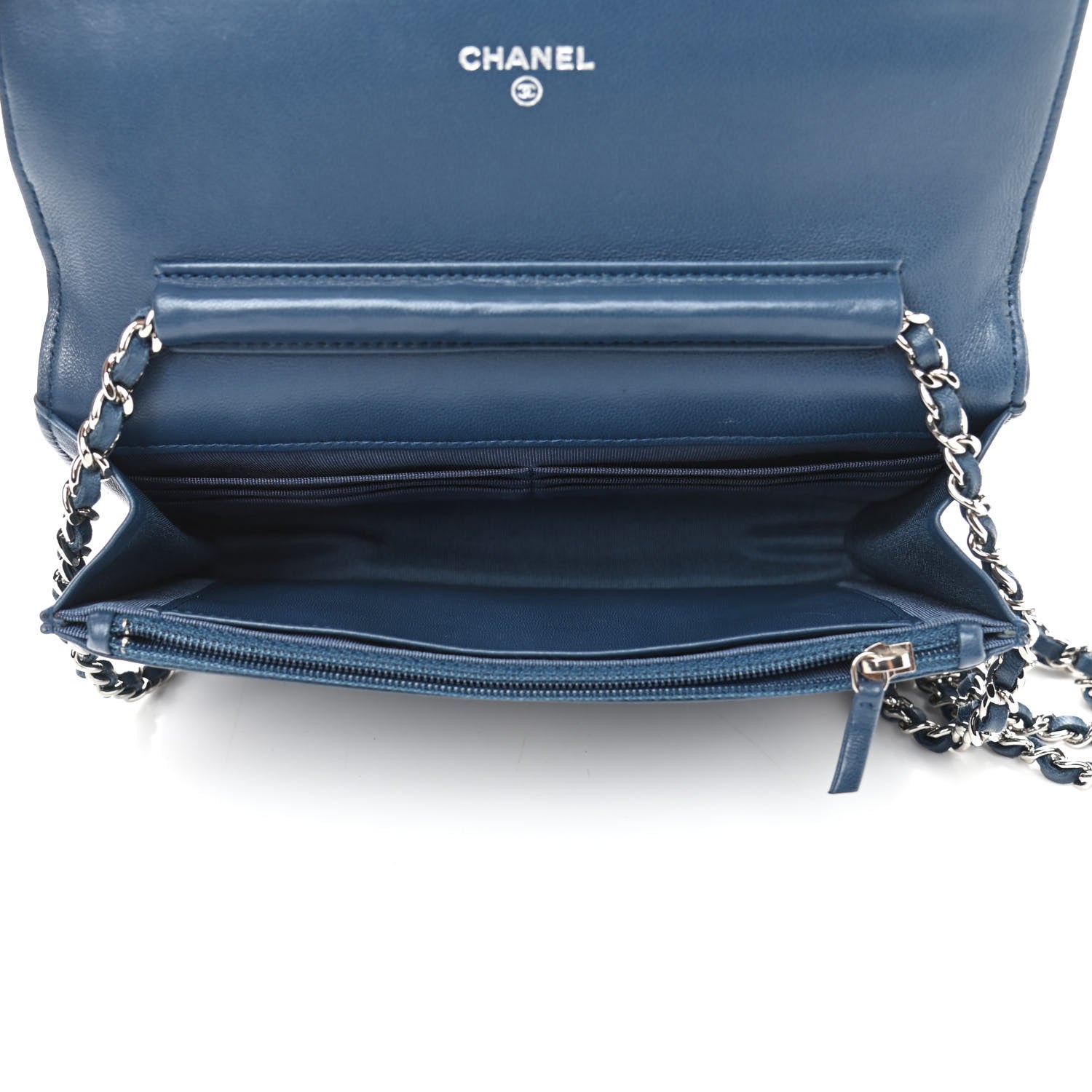 Chanel Lambskin Quilted Wallet On Chain WOC Blue 4 of 10