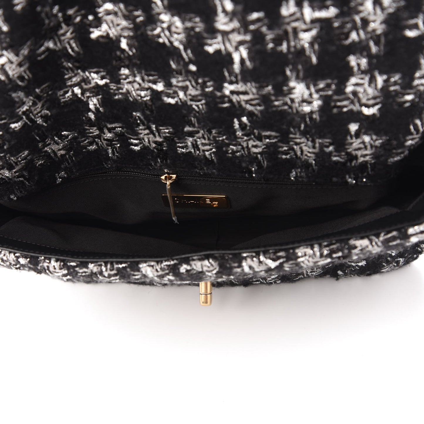 Tweed Quilted Large Chanel 19 Flap Black Silver Ecru