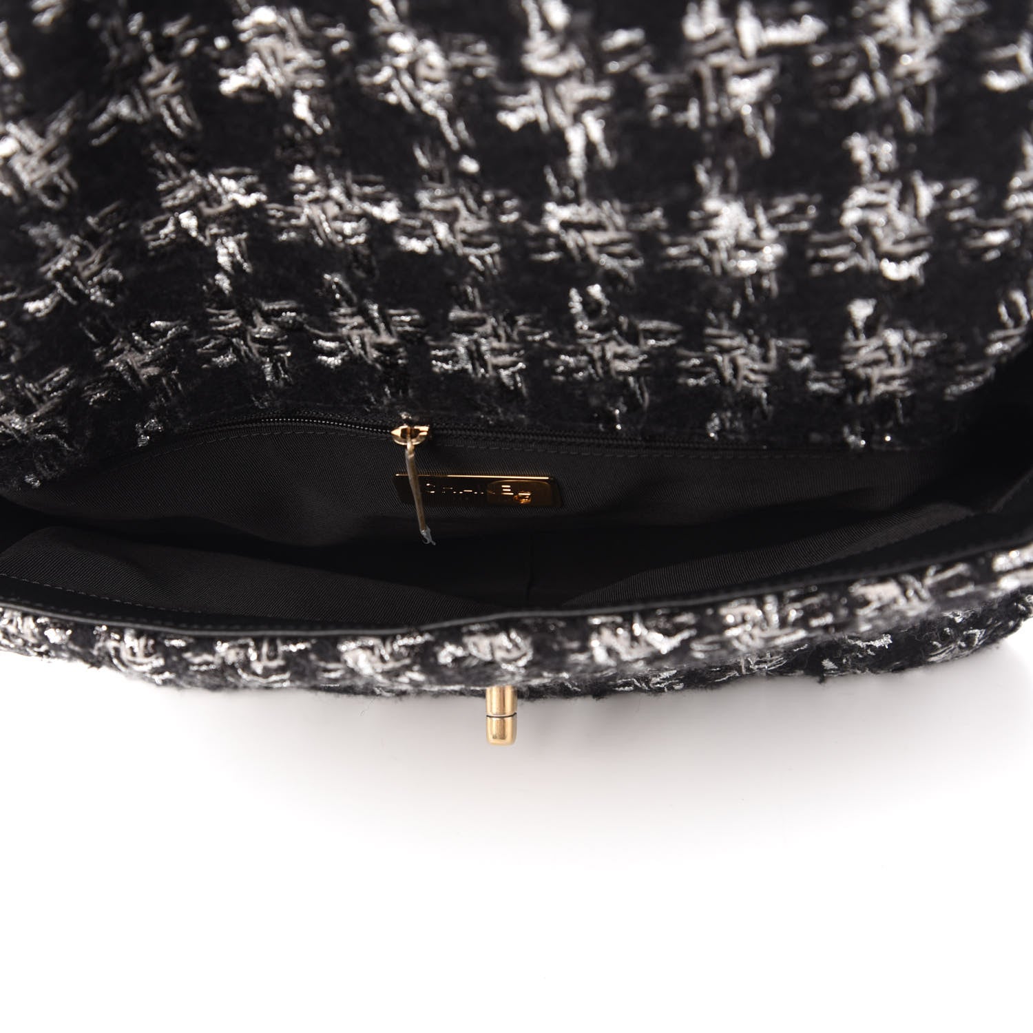 Chanel Tweed Quilted Large Chanel 19 Flap Black Silver Ecru 5 of 10