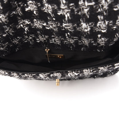 Chanel Tweed Quilted Large Chanel 19 Flap Black Silver Ecru 5 of 10