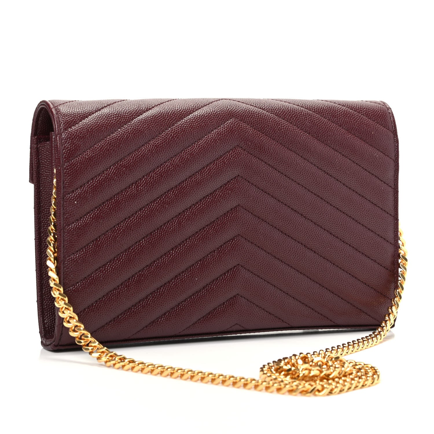 Saint Laurent Grain De Poudre Matelasse Chevron Monogram Chain Wallet Rouge Legion 3 of 9