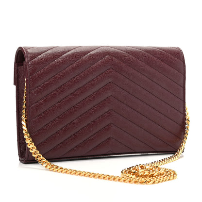 Saint Laurent Grain De Poudre Matelasse Chevron Monogram Chain Wallet Rouge Legion 3 of 9