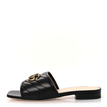 Gucci Nappa Matelasse GG Marmont Flat Slide Sandals 36.5 Black 1 of 11