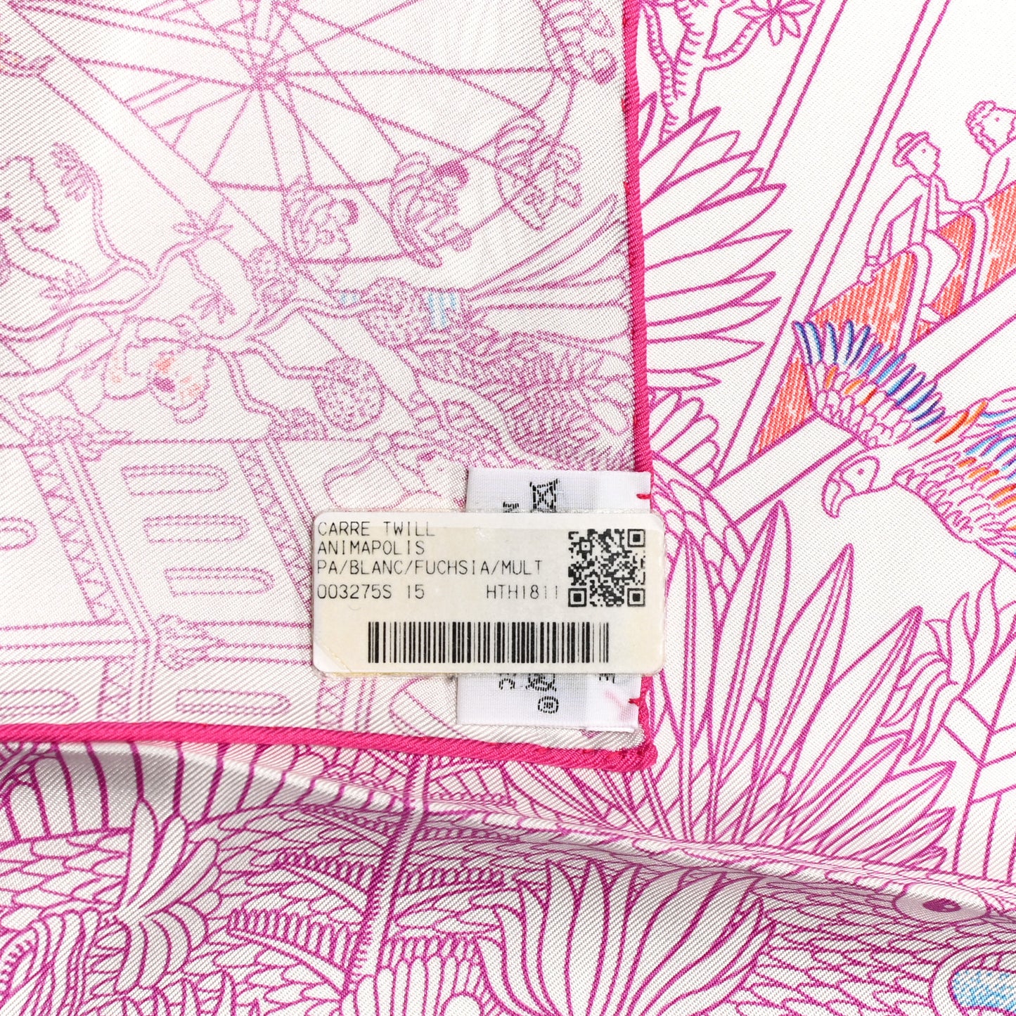 Silk Animapolis Scarf 90 White Fuchsia Multicolor