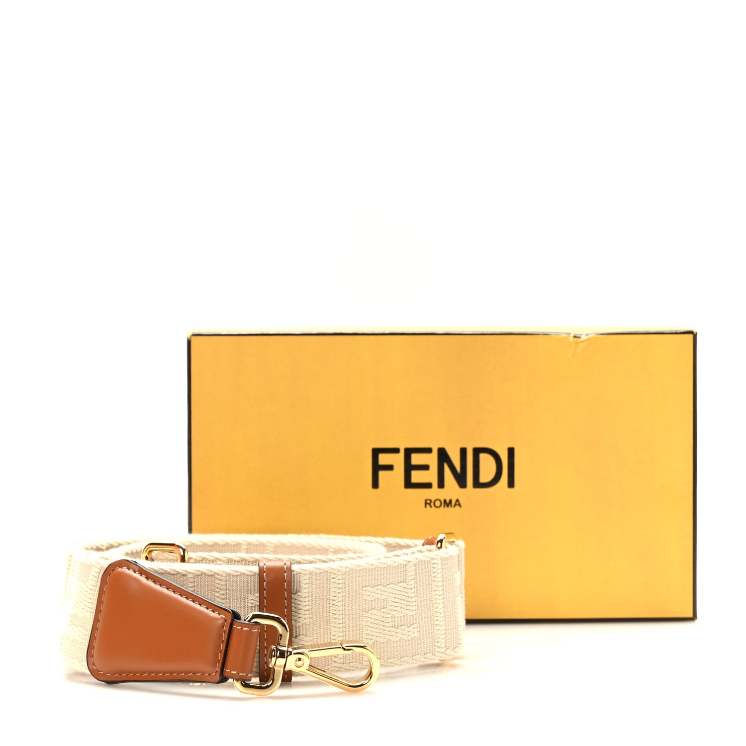 Fendi Jacquard Ribbon Vitello King FF Bi-Color Intreccio Adjustable Strap You Beige Tan 6 of 6