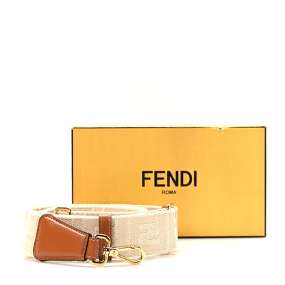 Fendi Jacquard Ribbon Vitello King FF Bi-Color Intreccio Adjustable Strap You Beige Tan 6 of 6