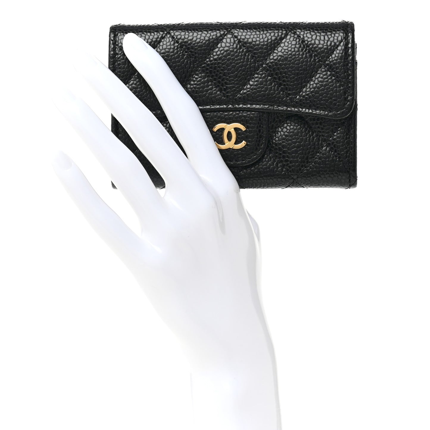 Caviar Quilted Flap Card Holder Wallet Black
