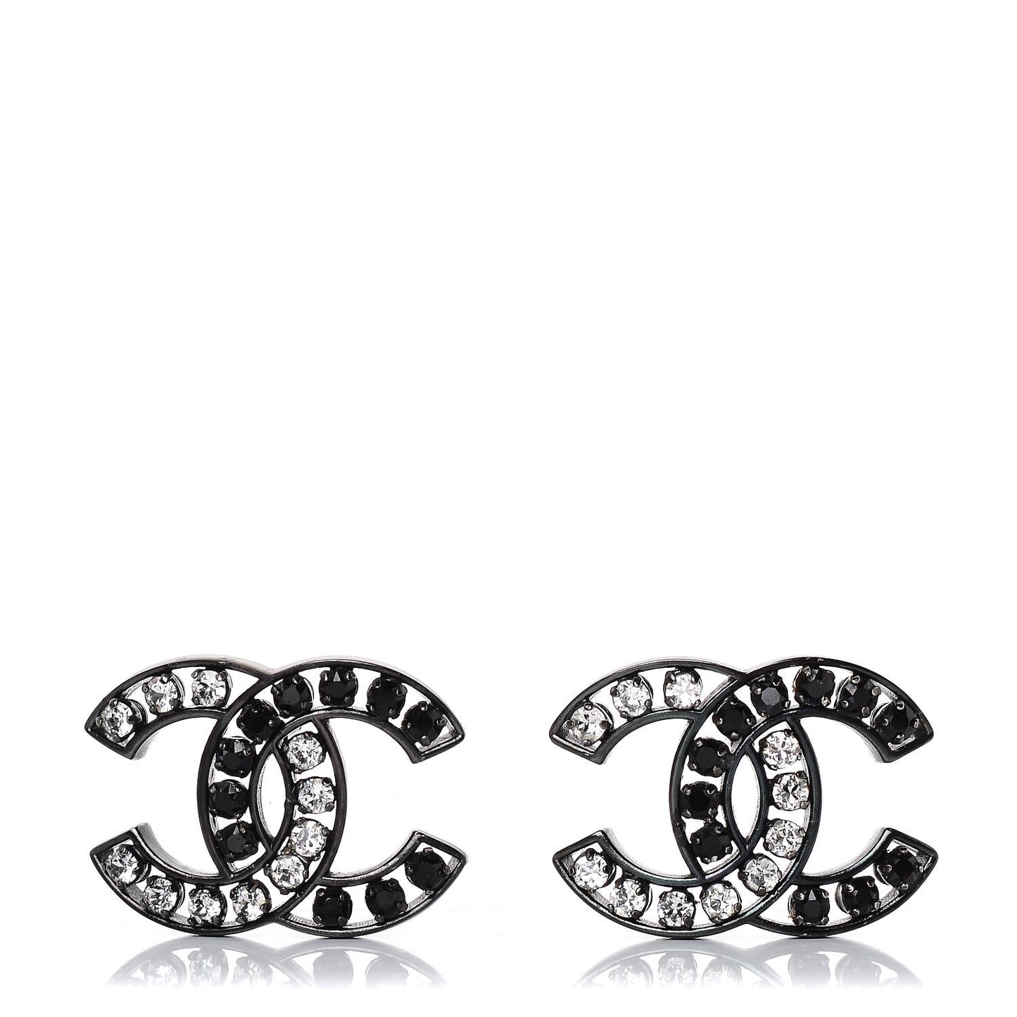 Crystal CC Earrings Black Silver